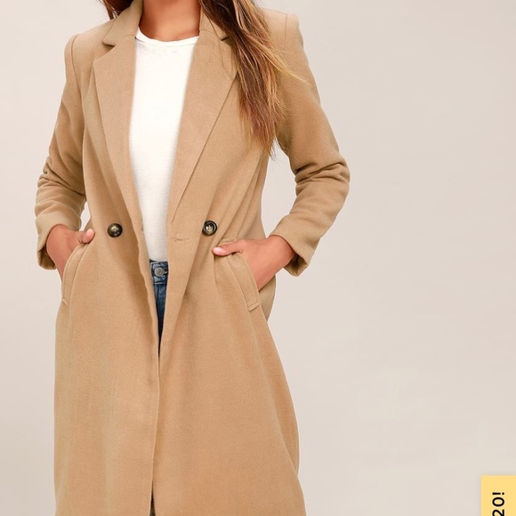 Lulus Harriet Long Double Breasted Tan Coat